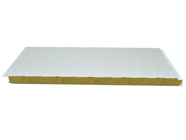 Panel sándwich resistente al fuego de lana de roca, perfil 5 grecas y caras metálicas; núcleo mineral incombustible no propagador de la llama